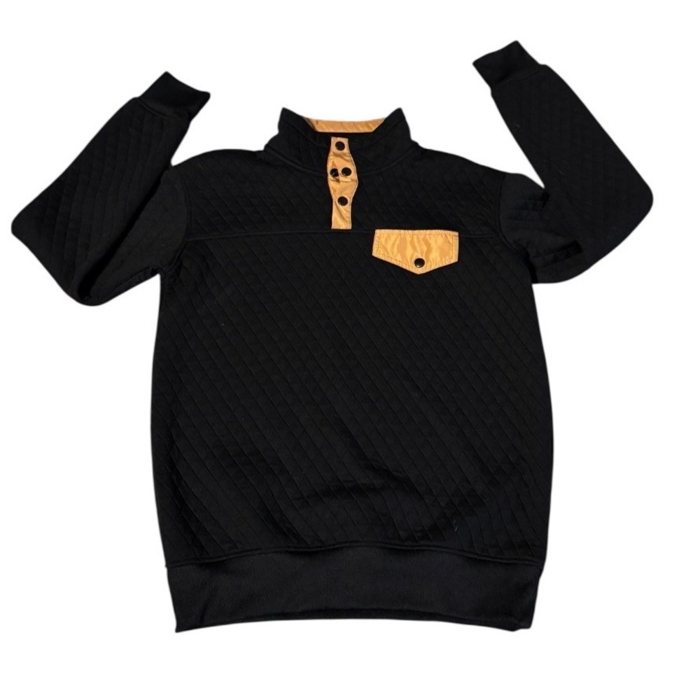 Zyia Active Women Black Quilted Snap Up Pullover Mock Neck Sweatshirt Medium